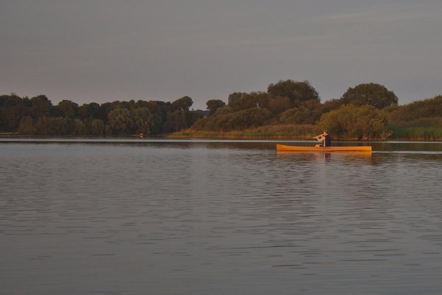 Rennpaddler im Holzkanu Rennpaddler im Holzkanu